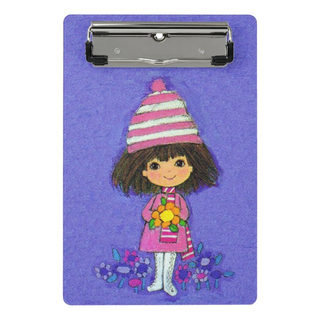 Mini Prancheta Flores de roupa rosa-rosa para garotinha adorável (Frente)