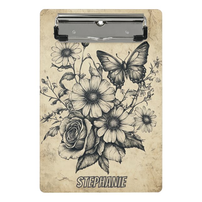 Mini Prancheta Flores russas e borboletas - Papel envelhecido (6) (Frente)