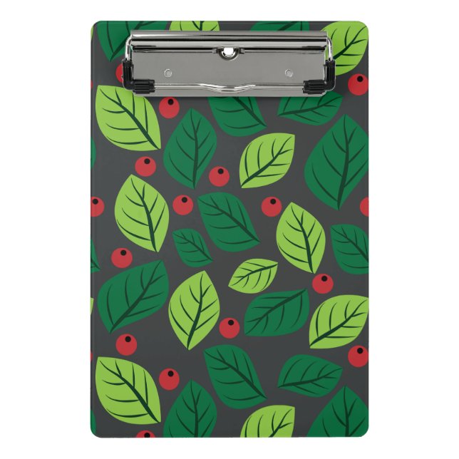 Mini Prancheta Folhas Verdes, Berries Vermelhos, Padrão De Folhas (Frente)