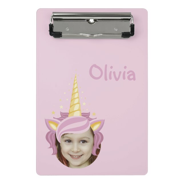 Mini Prancheta Foto de Chapéu de Unicórnio Rosa Nomeada de Volta  (Frente)