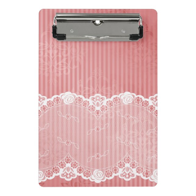 Mini Prancheta Fundo cor-de-rosa e branco com laço preto (Frente)