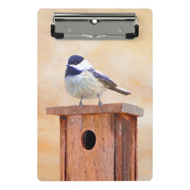 Mini Prancheta Galinha em Birdhouse Pintura Original de Pássaros (Frente)