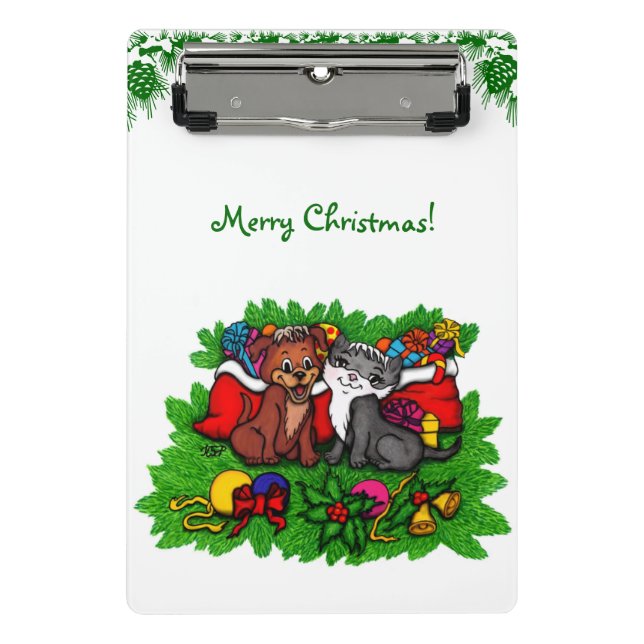 Mini Prancheta Gatinho e puppy, XMas feliz (Frente)