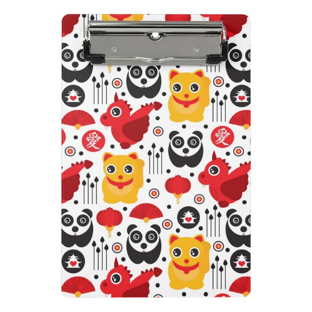 Mini Prancheta Gato, dragão, e panda afortunados de China (Frente)