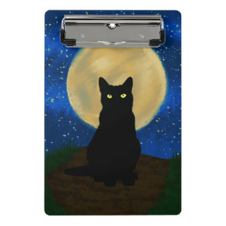 Mini Prancheta Gato Preto Silhueta ao Luar de Halloween 
