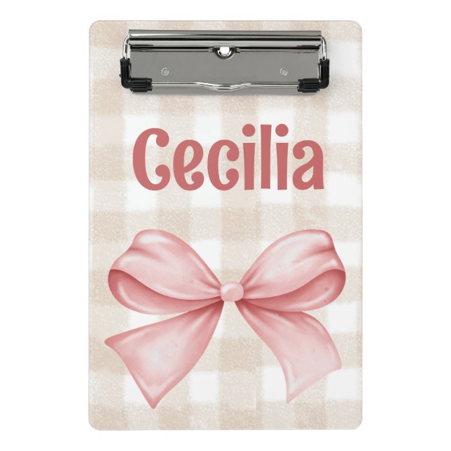 Mini Prancheta Gingham bege e rosa com arco de aquarela (Frente)