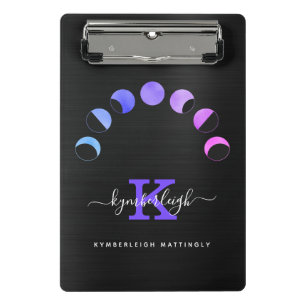 Mini Prancheta Glam Black Moon Phases Pastel Purple Monograma Nom