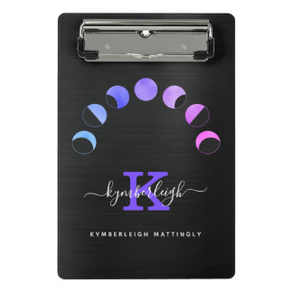 Mini Prancheta Glam Black Moon Phases Pastel Purple Monograma Nom