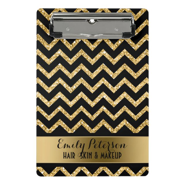 Mini Prancheta Glitter Dourado E Chevron Preto (Frente)
