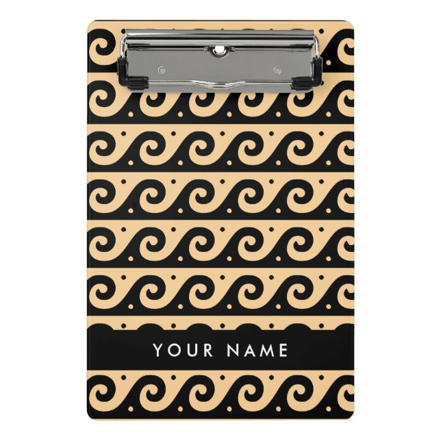 Mini Prancheta Grego Meander Key, Wave Key, Brown, Seu Nome (Frente)
