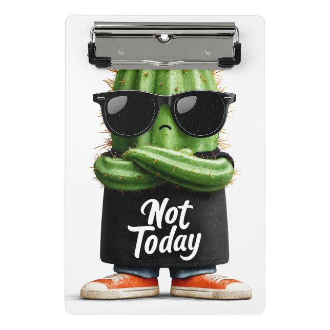 Mini Prancheta "Hoje não" Cactus com óculos e atitude (Frente)