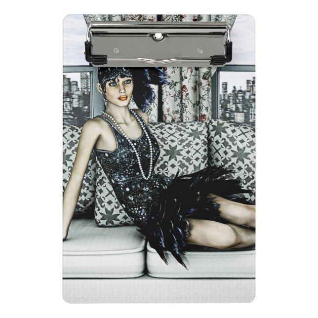 Mini Prancheta Ilustração de Arte da Moda Flapper dos Anos 20 (Frente)