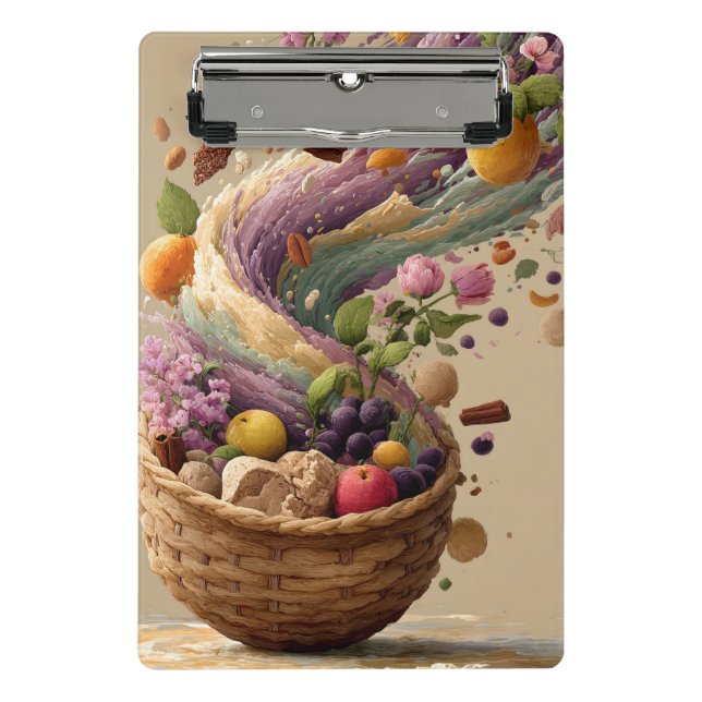 Mini Prancheta Ilustração Digital de Cesta de Frutas e Flores (Frente)