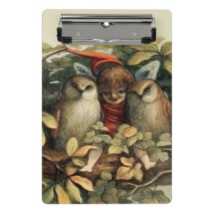 Mini Prancheta Ilustração Rich Natural de Corujas e Elf Fairies