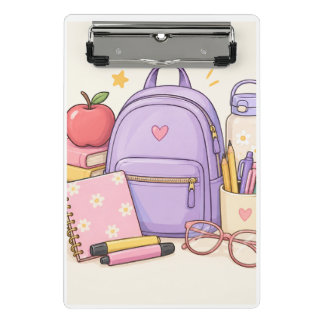Mini Prancheta Ilustrações de Material Escolar Pastel Fofo de Vol