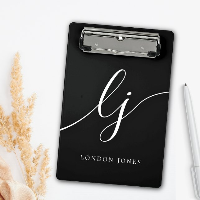 Mini Prancheta Iniciais de Script Branco Preto Monograma Profissi (Criador carregado)