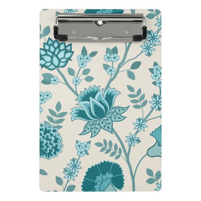 Mini Prancheta Jacobean Floral Lg Patterna Teals em Creme (Frente)