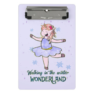 Mini Prancheta Kawaii Unicorn Caminhada durante o inverno