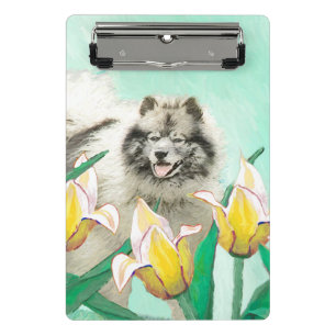 Mini Prancheta Keeshond em Tulips pintando lindas artes caninas o