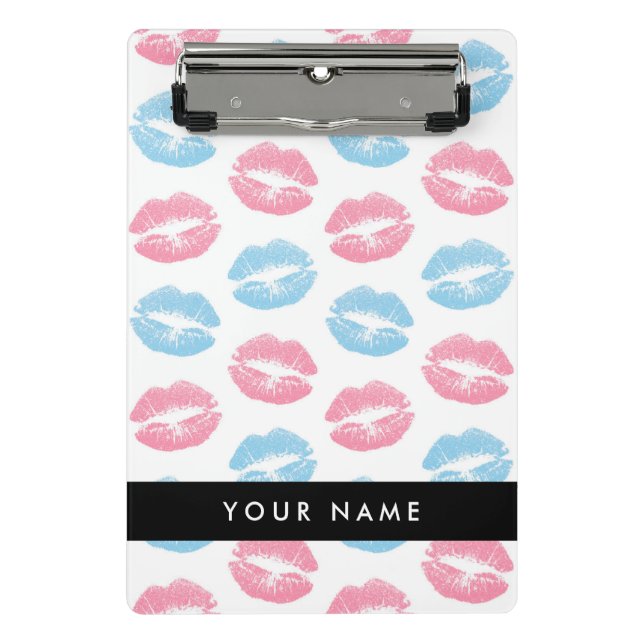 Mini Prancheta Lábios Rosa, Lábios Azuis, Beijo, Seu Nome, Person (Frente)