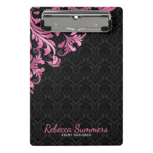Mini Prancheta Lace Metálico Rosa E Damascos Pretos