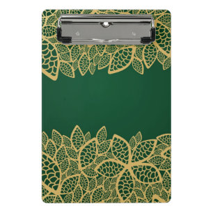Mini Prancheta Laço dourado da folha no fundo verde