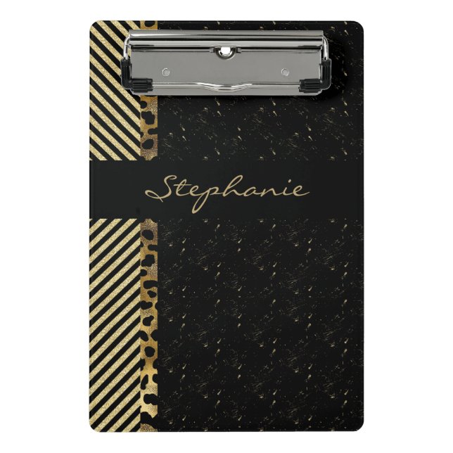 Mini Prancheta Leopardo negro e listrado de ouro (Frente)