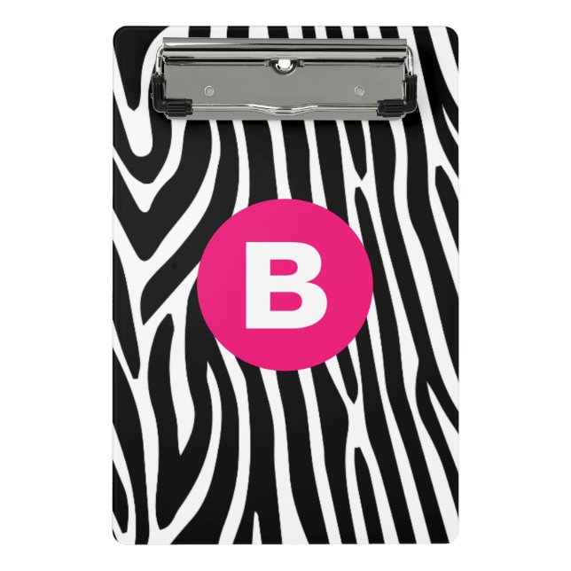 Mini Prancheta Listras Clássicas de Zebra Monograma Rosa Vibrante (Frente)