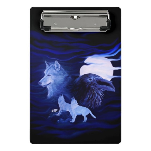 Mini Prancheta Lobos e Raven com lua de cheio (Frente)