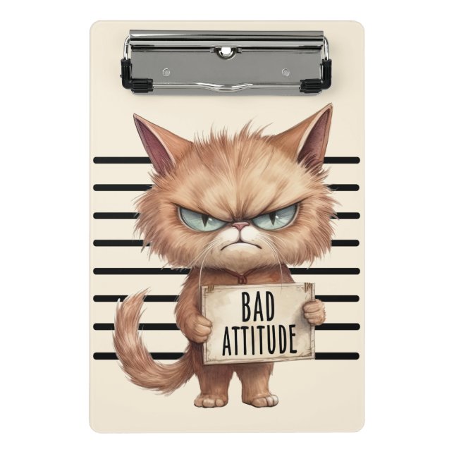 Mini Prancheta Má Atitude Cat Mugshot - Design Felino Engraçado (Frente)