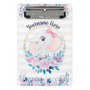 Mini Prancheta Mãe e Elefante Bebês, cor-de-rosa, coroa