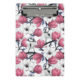 Mini Prancheta Magnólia rosa e pássaros chapim-azul