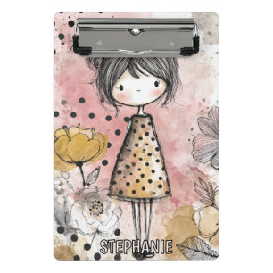 Mini Prancheta Menina Caprichosa Aquarela com Acentos Florais (10