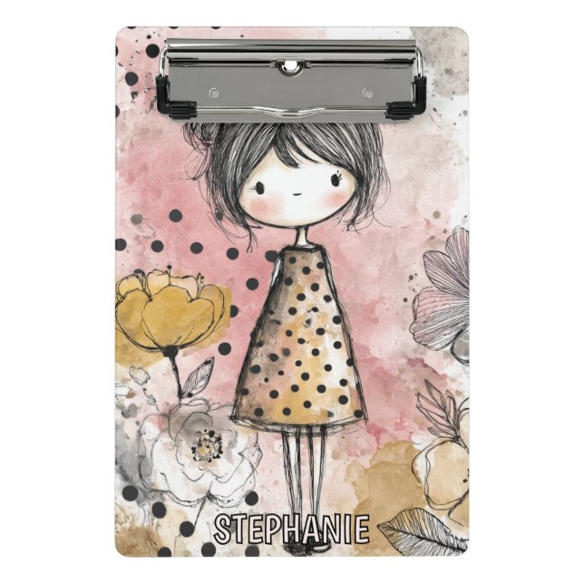 Mini Prancheta Menina Caprichosa Aquarela com Acentos Florais (10 (Frente)
