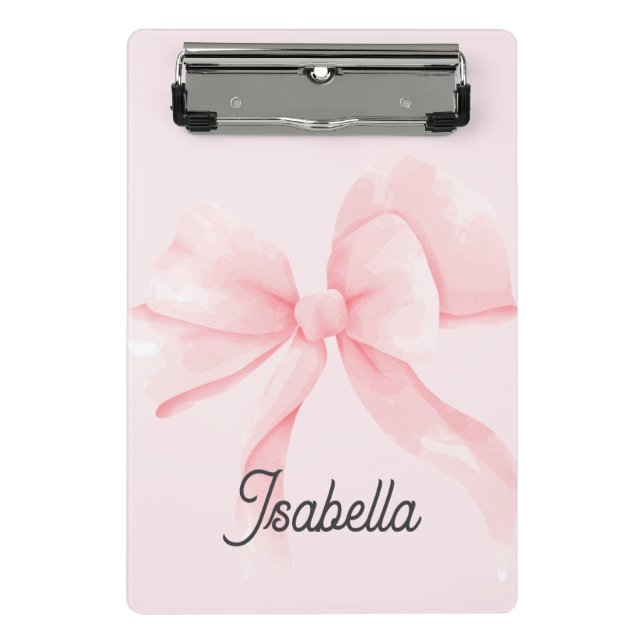 Mini Prancheta Menina com Laço Rosa Coquette Personalizado (Frente)