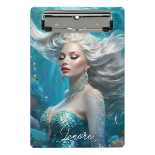 Mini Prancheta Mermaid Silver Hair Turquoise Ocean