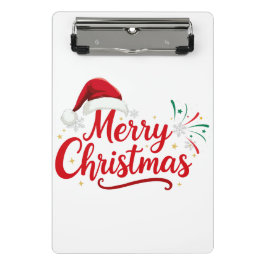 Mini Prancheta Merry Christmas Typography with Santa Hat and Snow