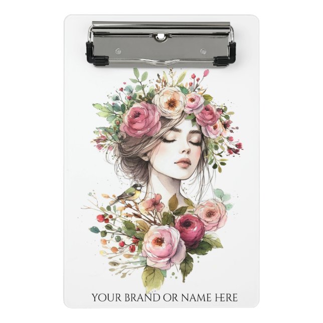 Mini Prancheta Mini Clipboard Women with Roses-Wreath (Frente)