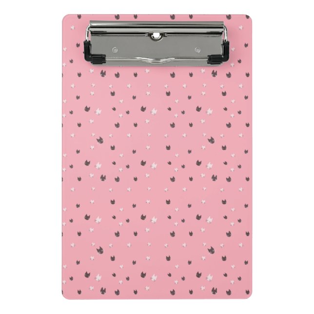 Mini Prancheta Minimal Cat Faces Pattern on Pink – Cute Pastel  (Frente)