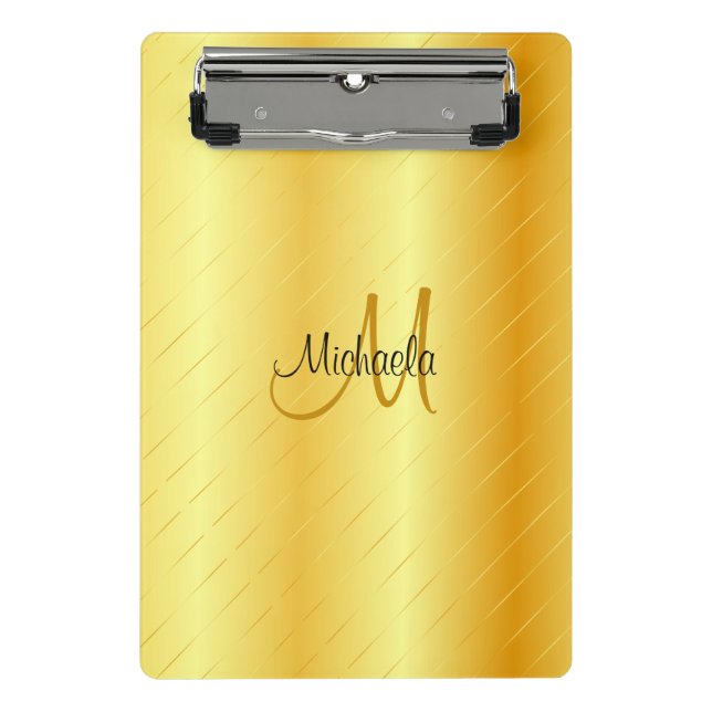 Mini Prancheta Modelo de Monograma Dourado Elegante Personalizado (Frente)
