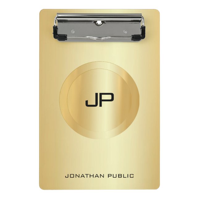 Mini Prancheta Modelo de Monograma Elegante Dourado Faux (Frente)