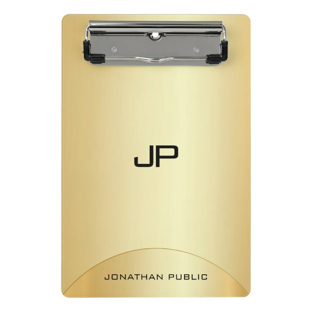 Mini Prancheta Modelo de Monograma Elegante Dourado Faux personal (Frente)