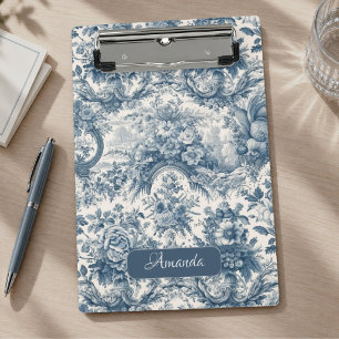 Mini Prancheta Monograma Azul Vintage Toile De Jouy Francês