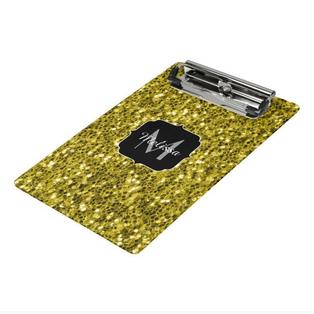 Mini Prancheta Monograma com brilho falso dourado escuro amarelo (Inclinado3)