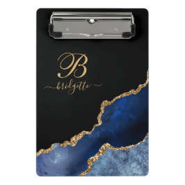 Mini Prancheta Monograma de Geodo de Agitação Dourada Azul