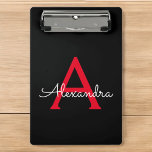 Mini Prancheta Monograma de Nome Feminino Rosto Preto Vermelho<br><div class="desc">Prancheta de Planejamento de Nome Preto e Vermelho. Isso faz o presente perfeito de aniversário de 16 anos,  casamento,  chá de noiva,  aniversário,  chá de bebê ou festa de despedida de solteira para alguém que ama glamour luxuoso e estilos chiques.</div>