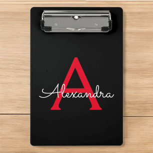 Mini Prancheta Monograma de Nome Feminino Rosto Preto Vermelho