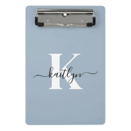 Mini Prancheta Monograma de Script Azul Elegante Dusty