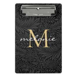Mini Prancheta Monograma de Script Floral Dourado Elegante Preto