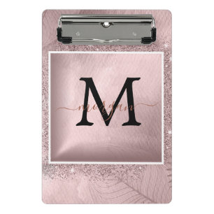 Mini Prancheta Monograma de Script Glitter Dourado rosa